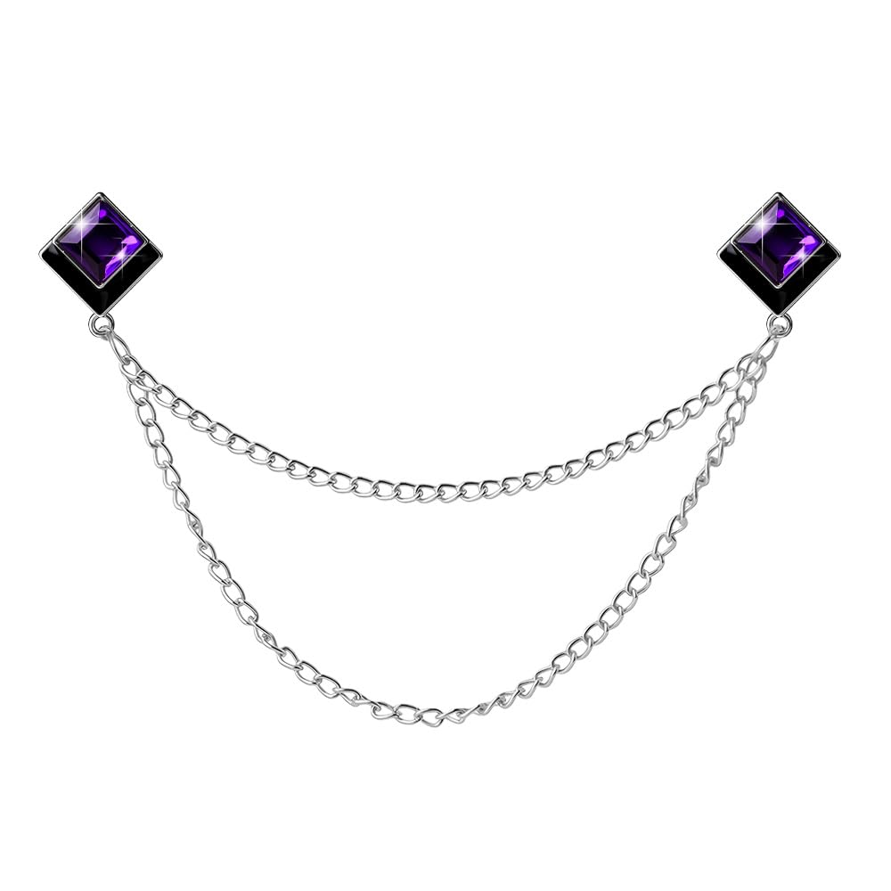 Gem Brooch Pins Hanging Chain Lapel Pin for Men Suits Shirt Collar Brooch Square Crystal Brooch Pin Rhinestone Lapel Pins for Men Tassel Chain Brooch Collar Pins Business Suit Shirt Accessories