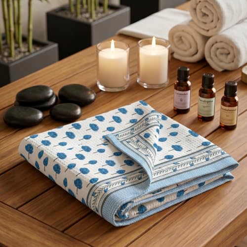 Image of Mafatlal Madhuban 250 GSM Textured Body Towel | 147 x 76 cm | Waffle Bathing Surface for Exfoliating Care, Body Scrubbing, Cleansing, Hygiene and Everyday Use | Indigo Blue