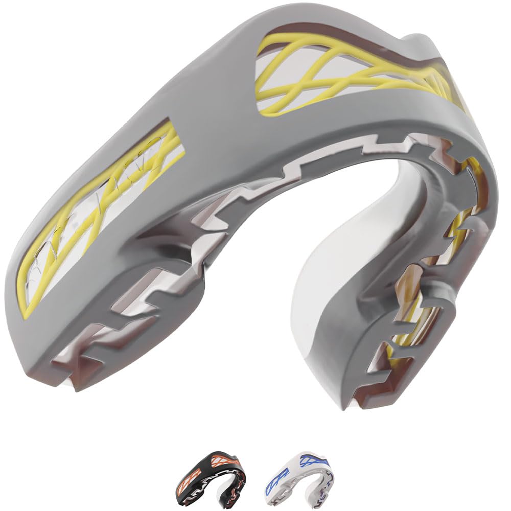 SAFEJAWZ Nitro Paradenti Sportivo Adulti e Bambini Contatto Completo per Tutti Gli Sport, tra Cui Rugby, MMA, Hockey, Judo Arti Marziali e Boxe (Grigio)