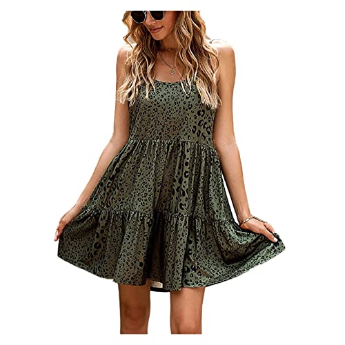 BAMFY Women Adjustable Spaghetti Strap Hawaiian Party Loose Lace-Up Slip Club Mini Dresses (Color : Green, Size : S)