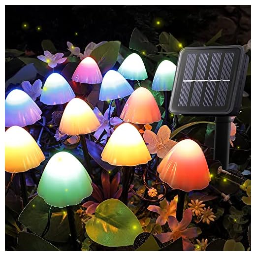 Pellimo Set of 12pcs Mushroom Solar Garden Lights,2 Modes 14.5ft Solar Powered Mushroom Night String Lights Waterproof for Outdoor Pathway Garden Lawn Party Christmas Decor (Multicolor)