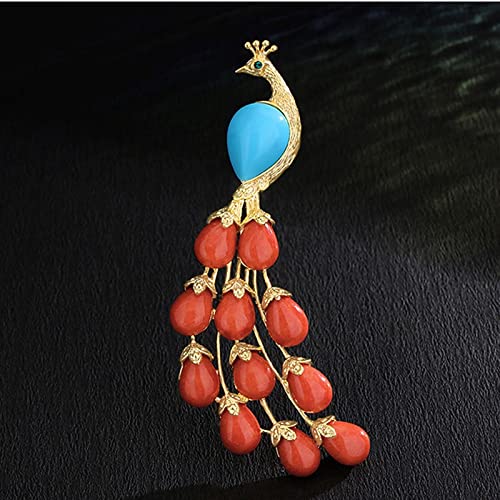 CFWSHJ Broszki damskie Pins Moda damska Eleganckie akcesoria Czerwony kamień szlachetny Broszka w kształcie pawia Luksusowe broszki weselne Akcesoria modowe broszki