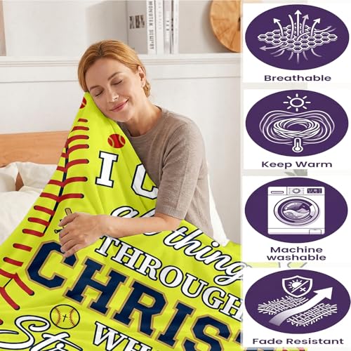 Christian Softball Throw Blanket Gift for Teen Boys Men Softball Players Lovers Coach Team, Soft Cozy Flannel Decorative Blanket for Couch Bed Sofa Office Travel Nap Birthday 50"x60" — view 4