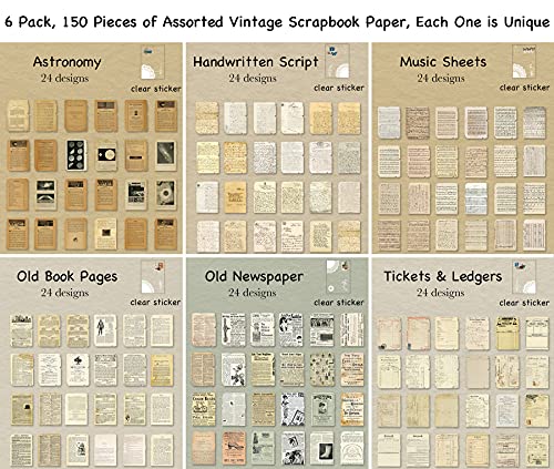 150 Sheets Of Scrapbook Paper, Vintage Journaling Scrapbooking Supplies Craft Kits For Bullet Journals Junk Journal Planners Aesthetic Room Decor Wall Art Collage Album Cottagecore Picture Frames #TOP1