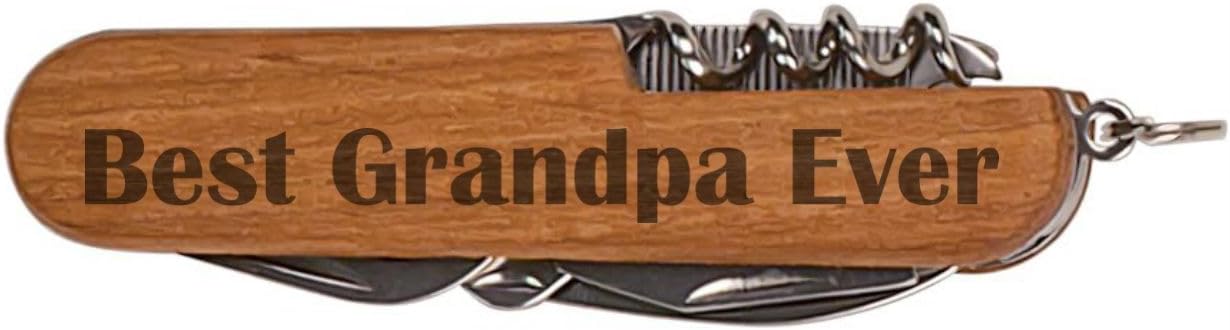 Grandpa Gifts Multi-Tool Pocket Knife Best Grandpa Ever Engraved Dark Wood