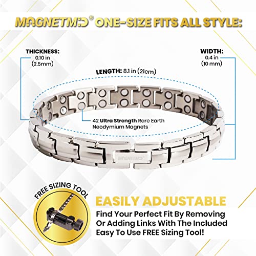 Magnetmd® Doctor-Approved Magnetic Bracelet For Women Magnetic Silver Titanium Health Jewelry Maximum Strength Magnets Best Magnetic Bracelet For Pain One Size Fits All - Magnet Pain Relief Bracelet #TOP2