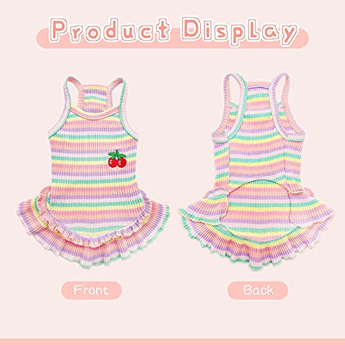 Petpubgnzs Cute Dog Dress For Small Dogs Girl Birthday Puppy Clothes Spring Summer Dog Outfits Rainbow Colorful Striped Cherry Princess Pet Tutu Skirt Doggie Cat Chihuahua Yorkies Dresses thumb #6