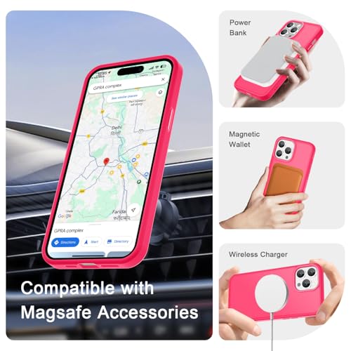 Image of YENAPOON for iPhone 14 Pro Max Case, Matte Magnetic Phone Cover [with 1 Screen Protector] [Support for MagSafe] [Shockproof Military Grade Protection] Translucent Frosted Back, Hot Pink