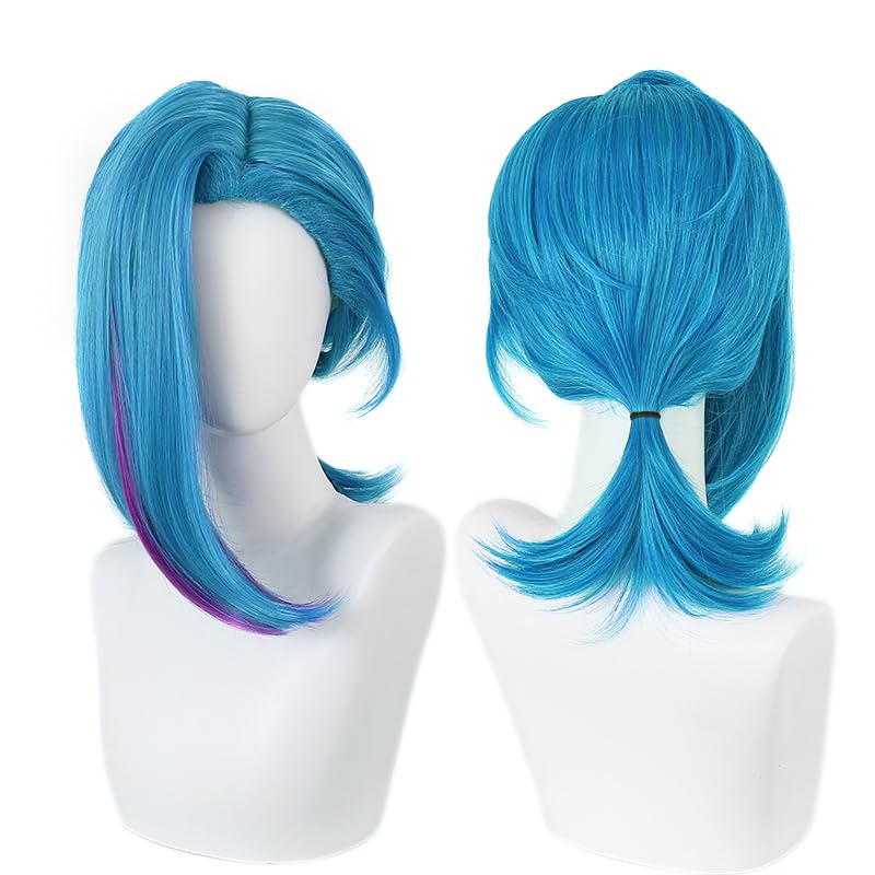 DAZCOS Anime Blue Wig Long bangs and Short Hair Adult Womens Cosplay Costume Outfits Accessories for Party Halloween (Blue-A, Medium, Straight) - Image 2