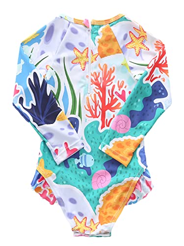 Baby Girls One Piece Swimsuits Long Sleeve Rash Guard Swimshirts Kids Sun Protection Bathing Suits2