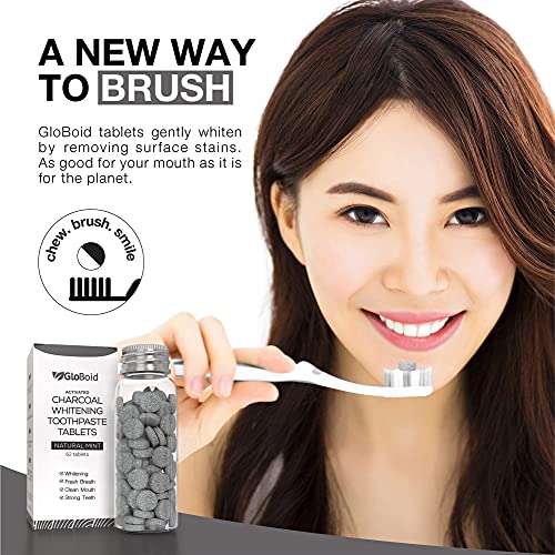 Globoid Charcoal Toothpaste Tablets With Fluoride, Zero Waste Toothpaste Bits, Eco Friendly Toothpaste Tabs, Plastic Free Toothpaste Bites - 1 Month Supply - 62 Count - Mint #TOP4