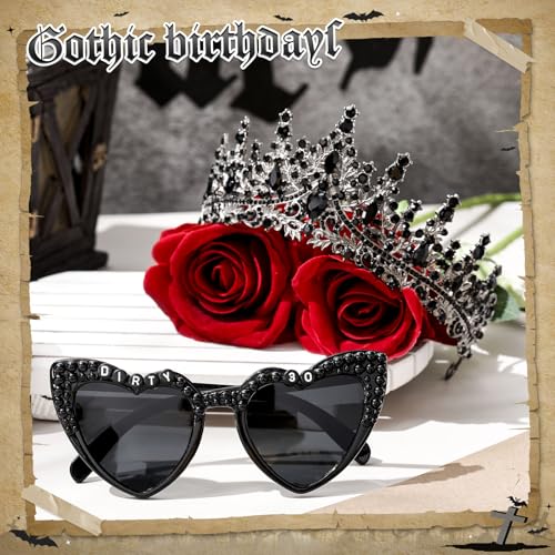 2 Pcs Rip 20s Dirty 30 Birthday Party Decor Accessories for Women, 30th Birthday Crown Tiara and Heart Sunglasses(Dirty 30)2