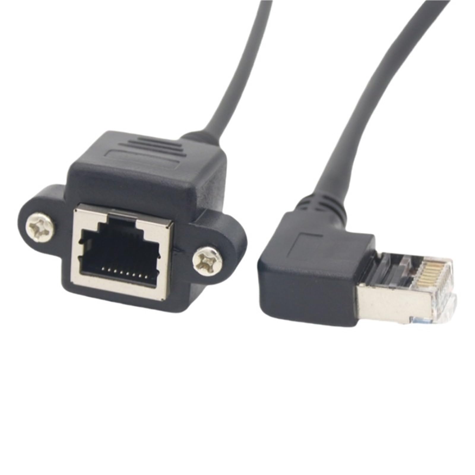 5pcs Right Angle RJ45 Male to Female Screw Panel Mount Cat5E 6 Ethernet LAN Network Extension Cable Screw Panel Mount Ethernet(Right Bend Super Cla,0.6 Meters)
