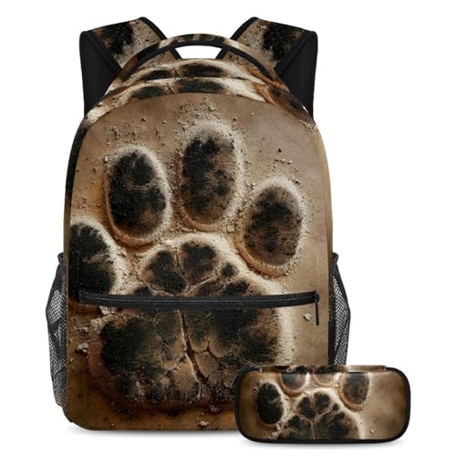 Cartable motif pattes de chien et chat avec trousse pour accompagner les journées de cours