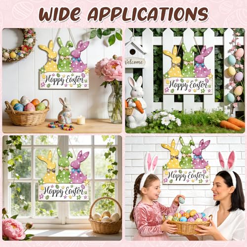 Miniatura 7 de Dielovehua Decoración De Puerta De Pascua, Cartel De Bienvenida De Pascua, Cartel De Puerta Conejo De Pascuas, Cartel De Madera Decorativo, Para Puertas Ventana Y Jardín, Decoración De Primavera B