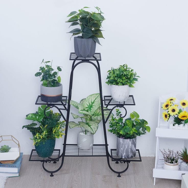 Image of Multi 6-Tier Tall Metal Plant Shelf Stand Iron Flower Pot Holder for Indoor Outdoor Balcony Terrace and Court Yard