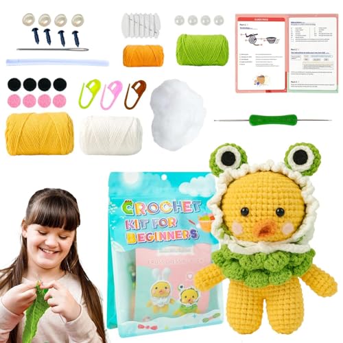 Kit de crochet infantil para principiantes, kit de crochet para niños - Carrete de pato para principiantes - Juego de ganchillo completo simple, kit de aprendizaje de ganchillo, juego de ganchillo