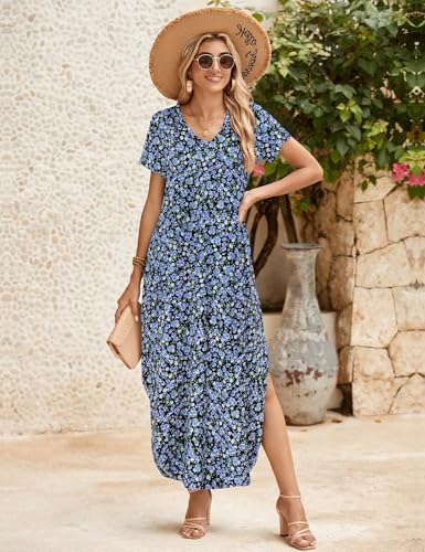 Image of JollieLovin Womens Plus Size Casual Summer Maxi Long Dress Short Sleeve T-Shirt Loose Sun Dress(L-5X)