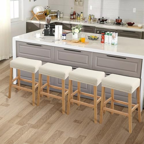 Image of YISUN Stool Covers Rectangle - 4 Pack Stretch Waterproof Saddle Seat Cover Counter Bar Stools Bar Chairs Covers Kitchen Island Chairs Cushion Protector