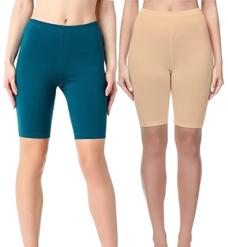 diving deep Anti-Chafing Boyshorts Women Shorties | Stretchable Skin Fit Shorts Tights | Cotton Slip Biker Shorts Under Dresses Underwear for Women & Girls High Waist Women's Shorts - (Pack of 2)-picture-0