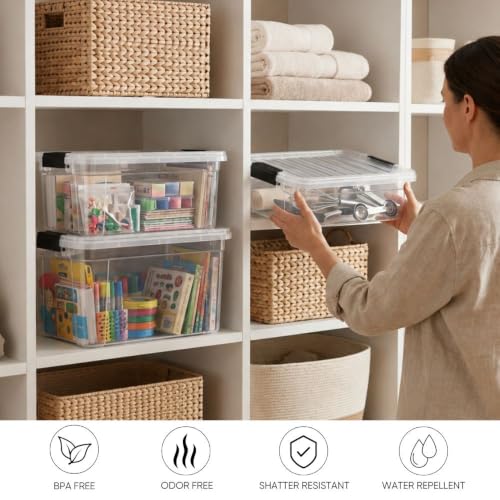 Image of Superio 14.7 Quart Clear Plastic Storage Boxes with Lids, Stackable Organizer Containers, BPA-Free Storage Bins for Home, Office, School & Dorm, 5 Pack