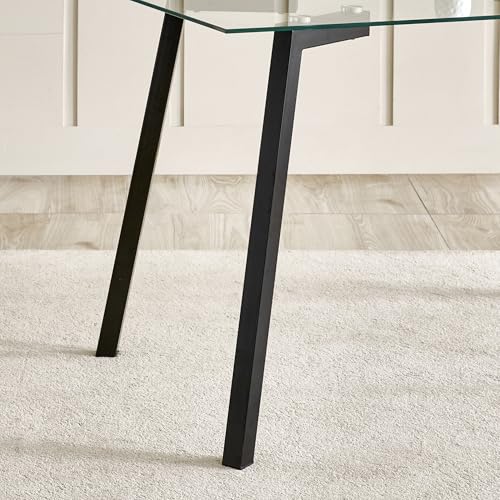 Image of Home Centre | Helios Paul Glass Top 4-Seater Dining Table | for Dining Room | Black | 1 Year Warranty