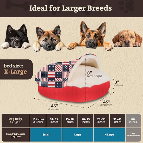 Image of Snoozer Cozy Cave Dog Bed, Round Covered Dog Bed, Starpatch Red Diamond(XL)