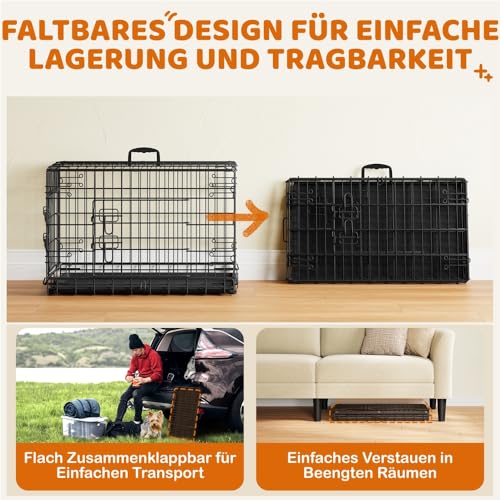Yaheetech Hundekäfig 76 x 45 x 51 cm klappbar mit Trennwand, 2 Türen, Hundebox für zuhause mit ausziehbare Bodenschale, Transportkäfig Auto, Hundetransportbox Drahtkäfig für Welpe Katzen, M, Schwarz