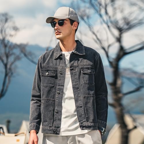 Image of Denim Jacket Men Vintage Autumn and Winter Tops Mens Denim Trucker Jacket
