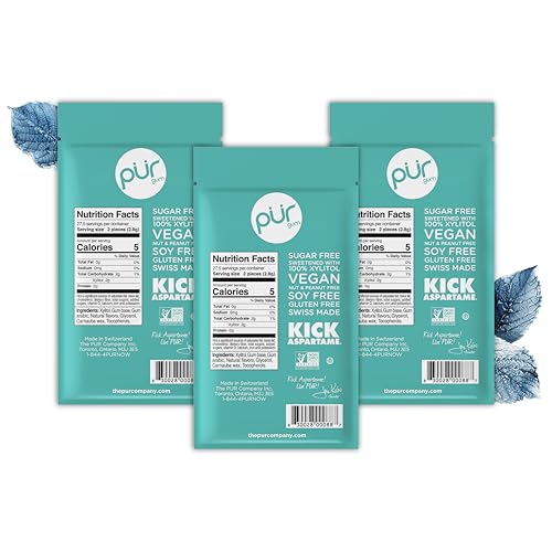 Image of PUR Gum | Aspartame Free Chewing Gum | 100% Xylitol | Natural Wintergreen Flavored Gum, 55 Pieces (Pack of 3)
