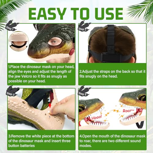 Audasi Dino Mask Dinosaur Mask Moving Jaw Hard Plastic Halloween Masks Electric Dinosaur Toy Simulated Velociraptor Face Mask with Open Mouth Funny Halloween Party Cosplay Props for Kids Adults - Image 4