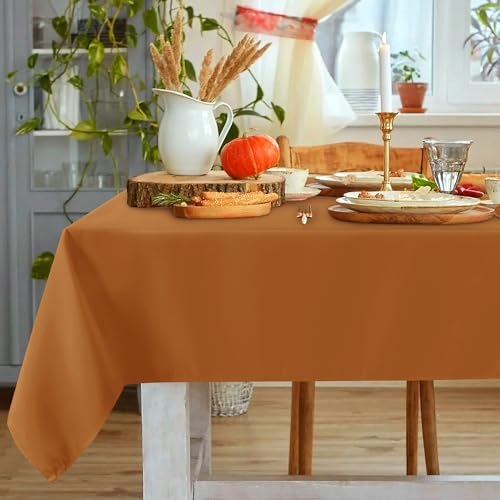 Image of sancua Fall Tablecloth Rectangular - 60 x 84 Inch - Stain and Wrinkle Resistant Polyester Fabric Rectangle Table Cloth, Thanksgiving Table Cover for Dining Tables, Buffet Parties, Bronze