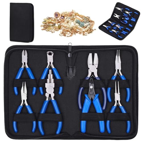 Juego de alicates para joyería, 8 Uds., herramientas para hacer joyas de acero con alto contenido de carbono con bolsa de almacenamiento con cremallera, alicates para hacer