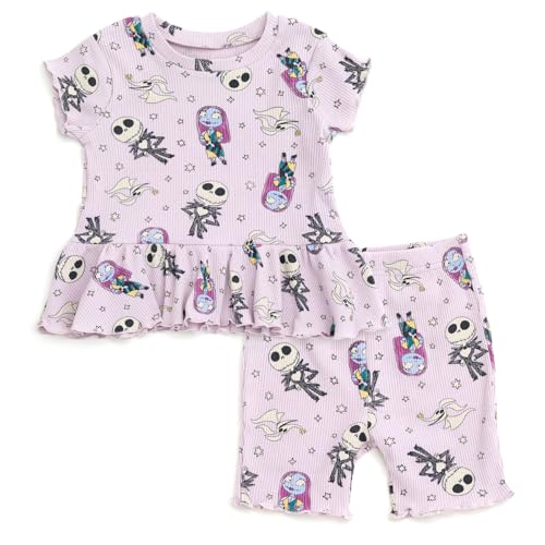 Image of Disney Ribbed Peplum T-Shirt and Bike Shorts Outfit Set Newborn to Big Kid Sizes (0-3 Months - 14-16)