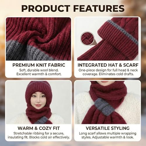Image of Kraptick Women's Winter Cap and Scarf Set - Thick Fleece Lined Knitted Beanie Hat and Neck Warmer Muffler for Ladies, Stretchable & Soft Woolen Snow Proof for Extreme Cold -5