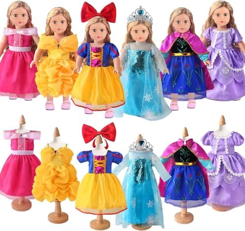 ZITA ELEMENT 6 Sets Princess Dresses for 18 Inch Dolls, 18 Inch Doll Clothes Accessories Elegant Ball Gown Outfits with 1 Crow & 1 Bow Hairband | Fits Most 18 inch Fashion Dolls