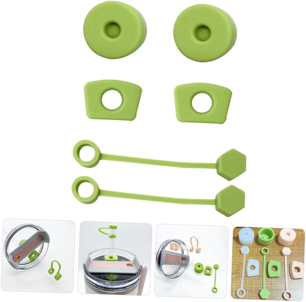 COLLBATH Xmas Silicone Straw Covers 2 Set Spill Proof Tumbler Stopper Green