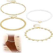 4 Pcs Gold Anklet Anklets Gold Plated Link Chain Layered Anklet Set Summer Anklet Anklet Decorative Anklet for Women and Girls
