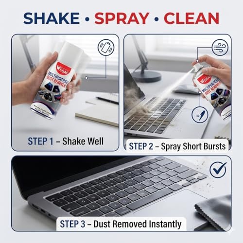 Image of WESAF Dust Remover Spray 450ml | Multipurpose High-Pressure, Residue-Free Air Duster for Electronics, Air Conditioner, Camera, Keyboard, Mobile, PC, TV, Precision Tools & Home Use - Non-Corrosive