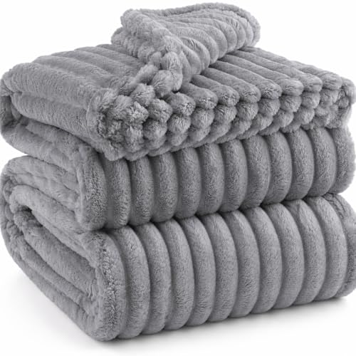 Image of WONJU Ultra Plush Mink Blanket | Soft Warm Fleece Blanket for Double Bed | Luxury Winter Blanket for Bed, Sofa, Couch & Travel | Machine Washable (Gery)
