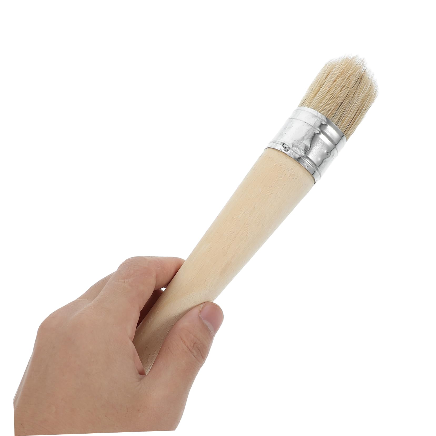 Lurrose 5 Pinceaux Ronds en Bois, Brosse à Cire pour Meubles et Colle, Poils Naturels, Manche Long, Prise Confortable pour Rénovation et Projets