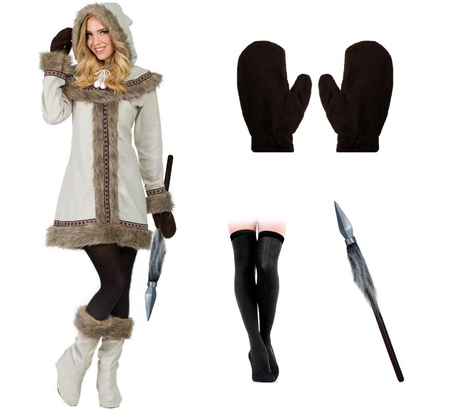 ZZ DISFRAZZES | Déguisement Esquimau pour Femme, Kit Déguisement Esquimau Adulte Carnaval - Robe Esquimaux, Costume Esquimau avec Accessoires pour Carnaval (Taille S)