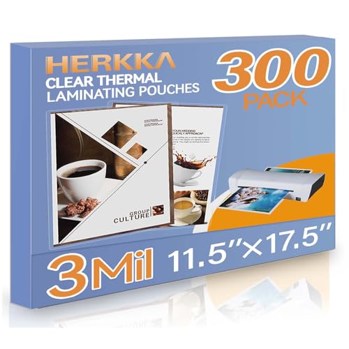 Image of HERKKA 300 Pack Laminating Sheets, Hold 11 x 17 Inch Sheet, 3 Mil Clear Thermal Laminating Pouches 11.5 x 17.5 Inch Lamination Sheet Paper for Laminator, Round Corner