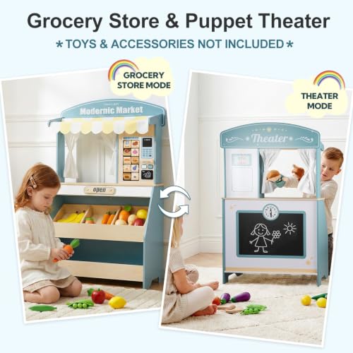 Kids Grocery Store Pretend Play, Puppet Theater&Grocery Store Playset Toy - Image 3