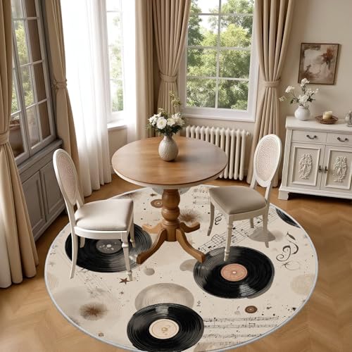 Tapete redondo vintage 4 pies vinilo no deslizante miniatura 2