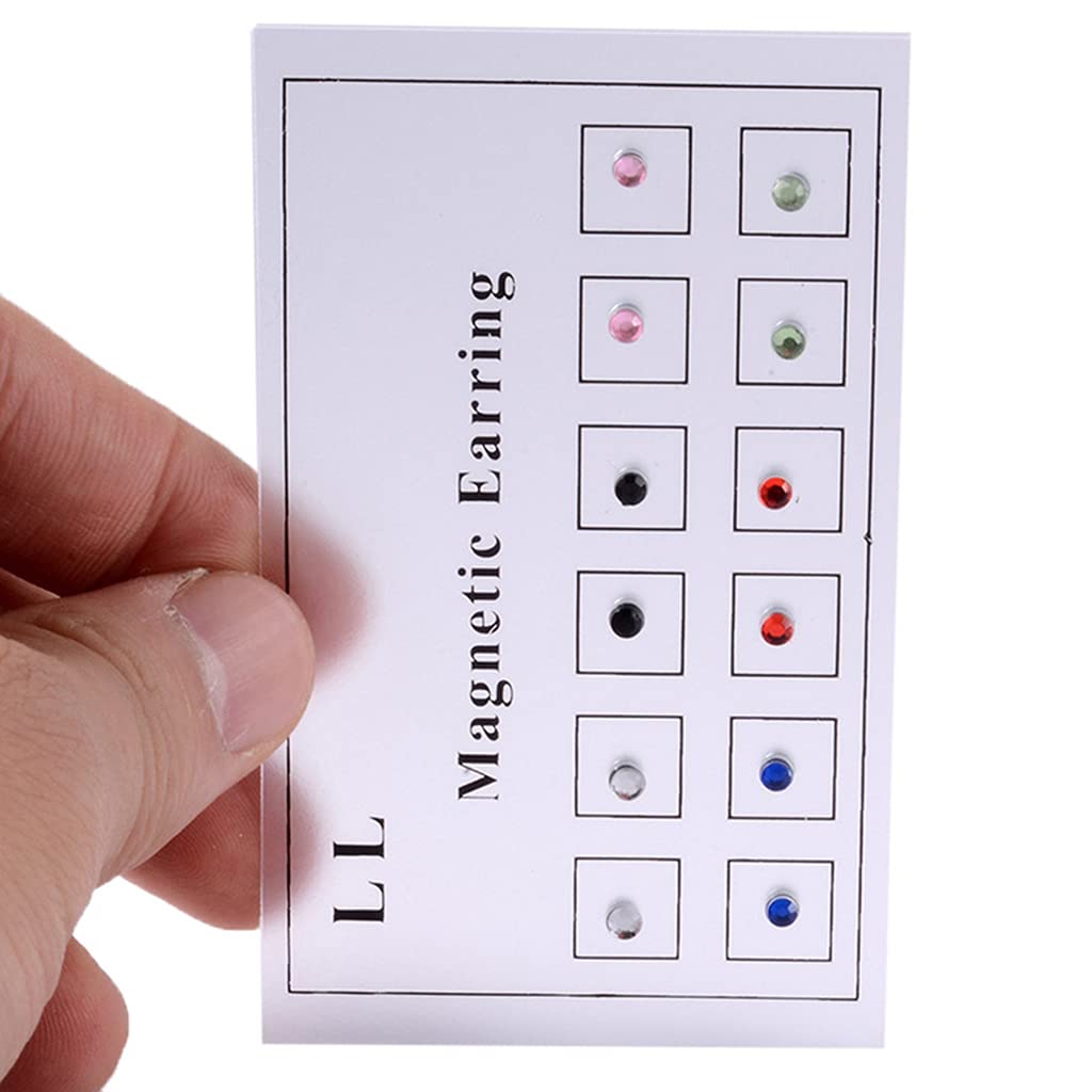 Generic 12 pendientes magnéticos de cristal y estrás, no perforados, joyería para cartílago, labio, labio, nariz, falsos pendientes de trampa