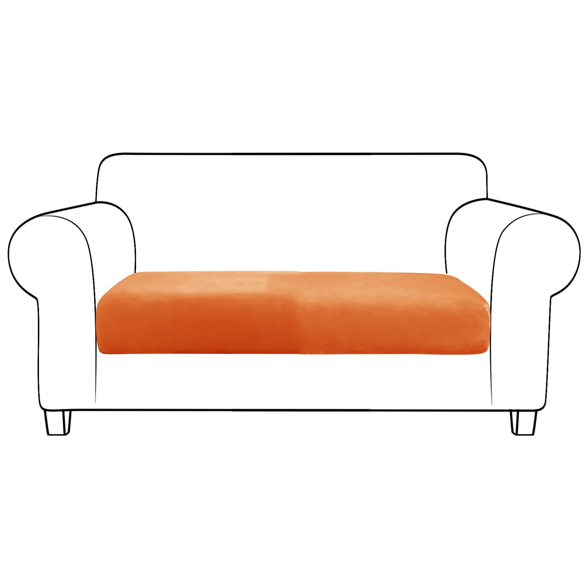 SVFOEBJM Velvet Sofa Seat Cushion Covers, Sofa Cushion Covers Stretch Couch Cushion Cover Soft With Elastic Bottom Sofa Seat Cover For Chair Sofa-Orange-2 seats