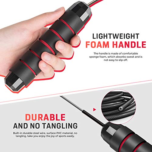 Renoj Jump Rope, Jump Ropes for Fitness, Jump Rope Workout for Exercise (Red) - Thumbnail 3