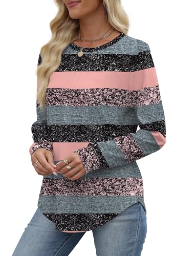 Image of WIHOLL Sweatshirt for Women Crewneck Long Sleeve Shirts Curved Hem Lightweight Sweaters Fall Clothes 2025