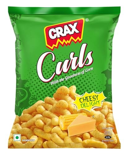 Image of Crax Curls Cheesy Delight Puffs 82g /88g | Delicious Corn Curls | Cheese ka Dhamaka | Social Gatherings, Fun Snack | Gourmet Snacks for Parties, Drinks, Tea & Coffee | 100% Vegetarian (Weight may vary)